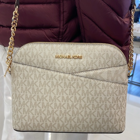 Michael Kors Jet Set Travel Medium Metallic Signature Logo Dome Crossbody Satchl - Picture 14 of 16